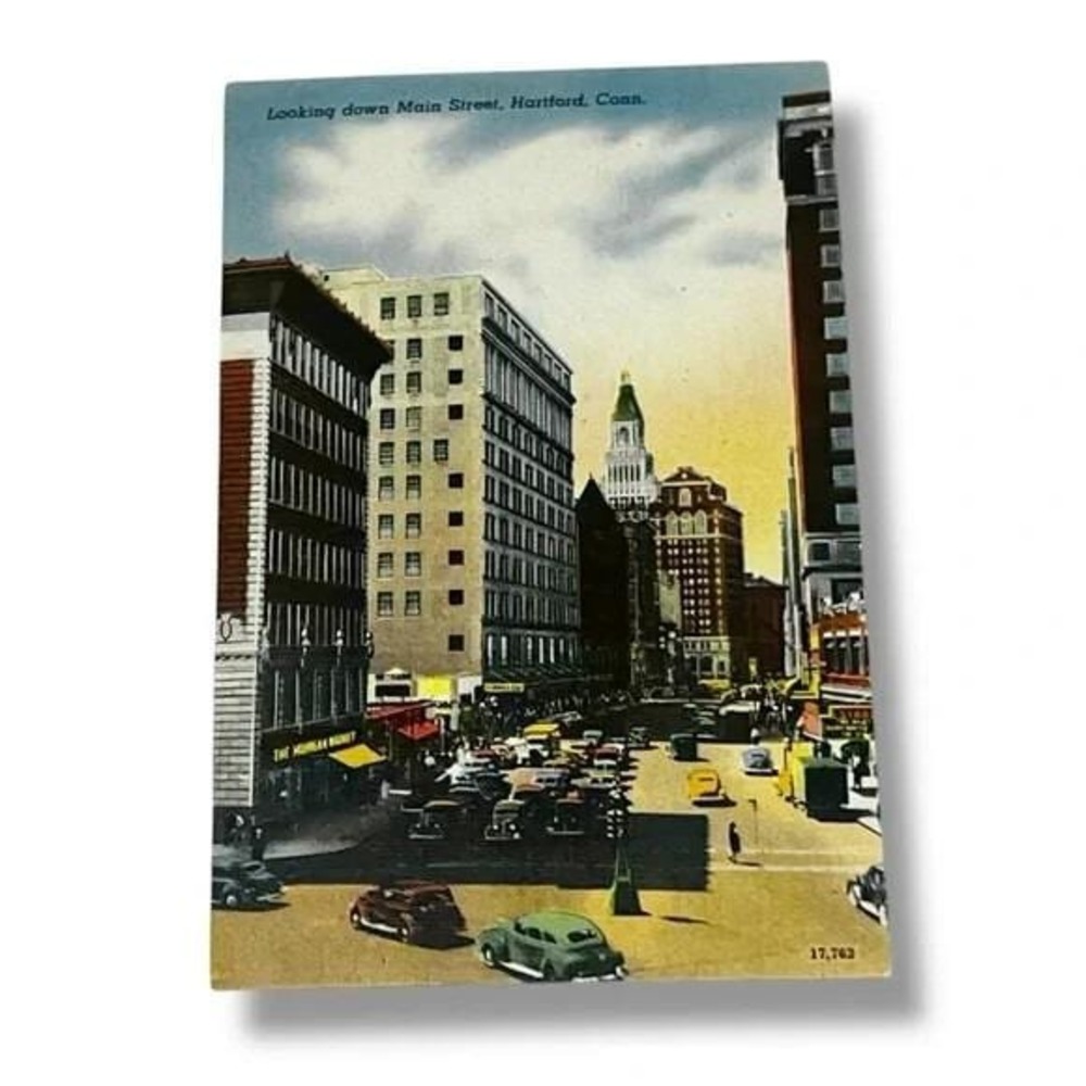 Postcard Looking Down Main Street Hartford Connecticut Linen Card C350